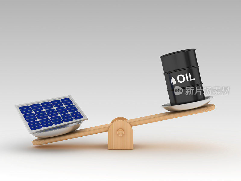 跷跷板规模与油箱和太阳能电池板- 3D渲染